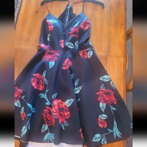 City Triangles Homecoming or semi formal dress. Black with red flowers. Size 11
